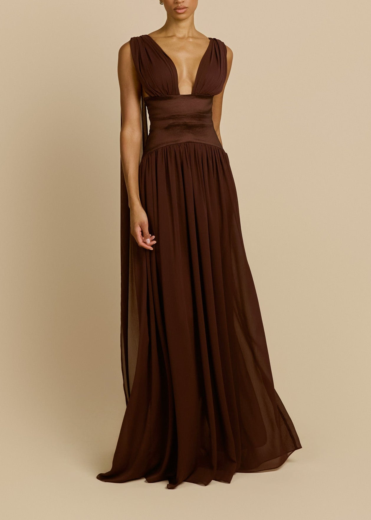 Lorysa Chiffon Maxi Dress In Brown