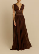 Lorysa Chiffon Maxi Dress In Brown