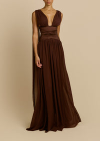 Lorysa Chiffon Maxi Dress In Brown