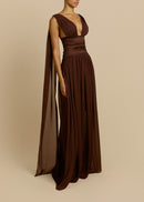 Lorysa Chiffon Maxi Dress In Brown