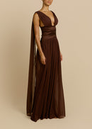 Lorysa Chiffon Maxi Dress In Brown