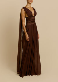 Lorysa Chiffon Maxi Dress In Brown
