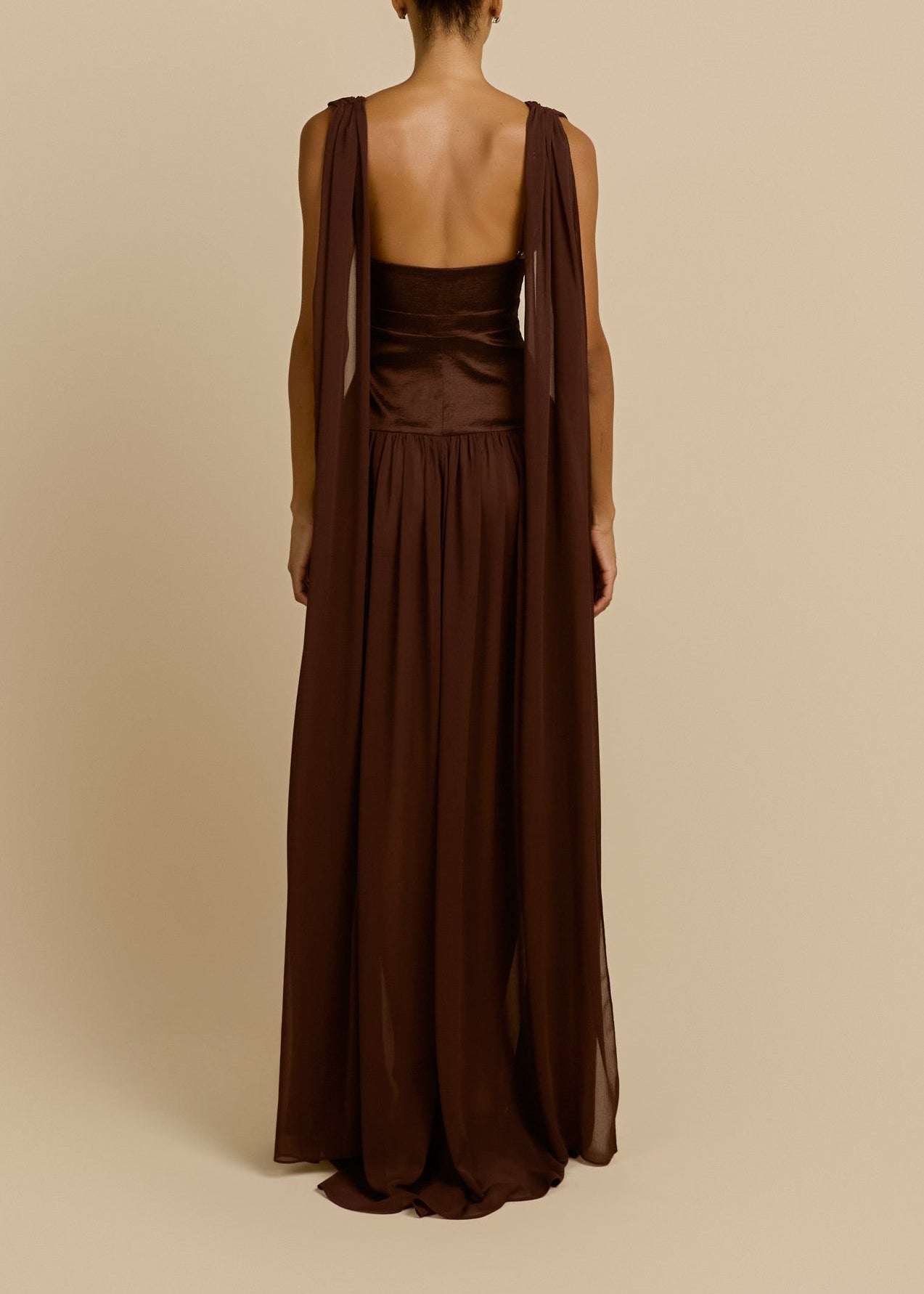 Lorysa Chiffon Maxi Dress In Brown