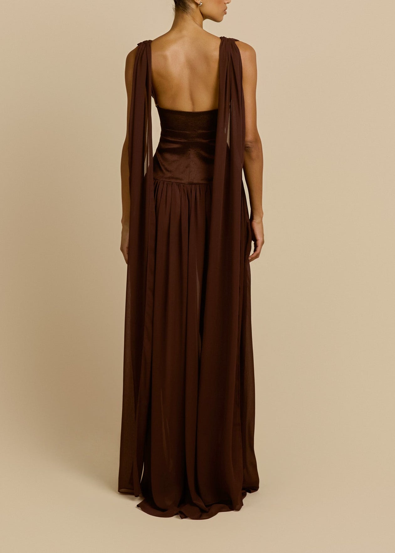 Lorysa Chiffon Maxi Dress In Brown