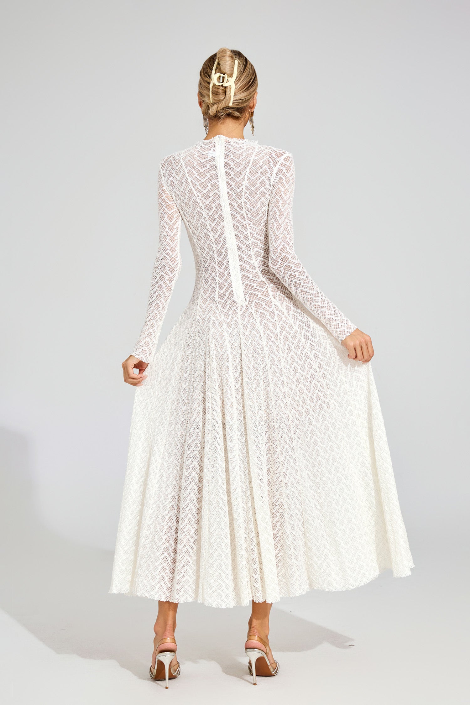 Eryndel Lace Long Sleeve Maxi Dress In White