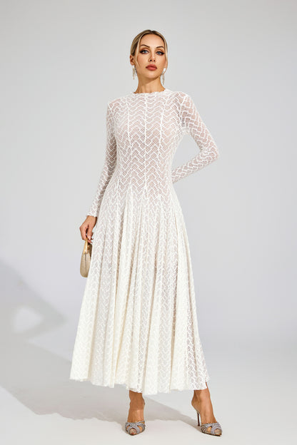 Eryndel Lace Long Sleeve Maxi Dress In White