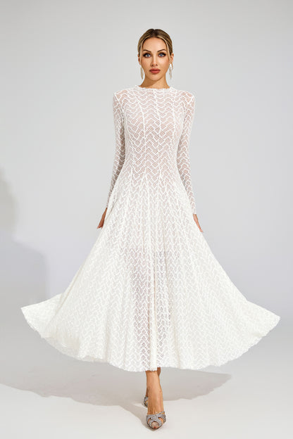 Eryndel Lace Long Sleeve Maxi Dress In White