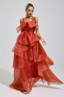 Mavrek Red Halter Ruffle Maxi Dress