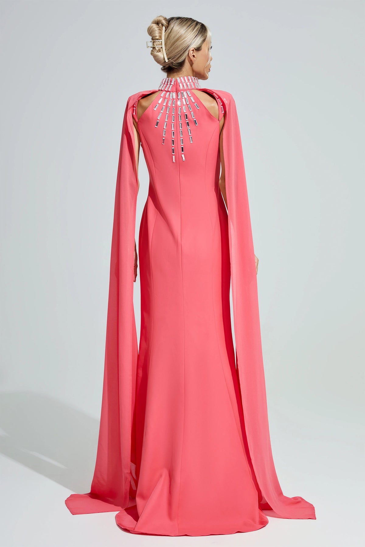 Hovalen Red Beaded Cape Sleeve Maxi Dress