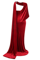 Lowen Asymmetrical Caplet Velvet Maxi Dress