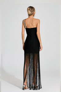 Ithar One Shoulder Fringe Maxi Dress In Black