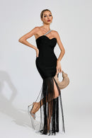 Ithar One Shoulder Fringe Maxi Dress In Black