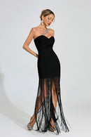 Ithar One Shoulder Fringe Maxi Dress In Black