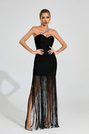 Ithar One Shoulder Fringe Maxi Dress In Black