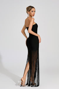 Ithar One Shoulder Fringe Maxi Dress In Black