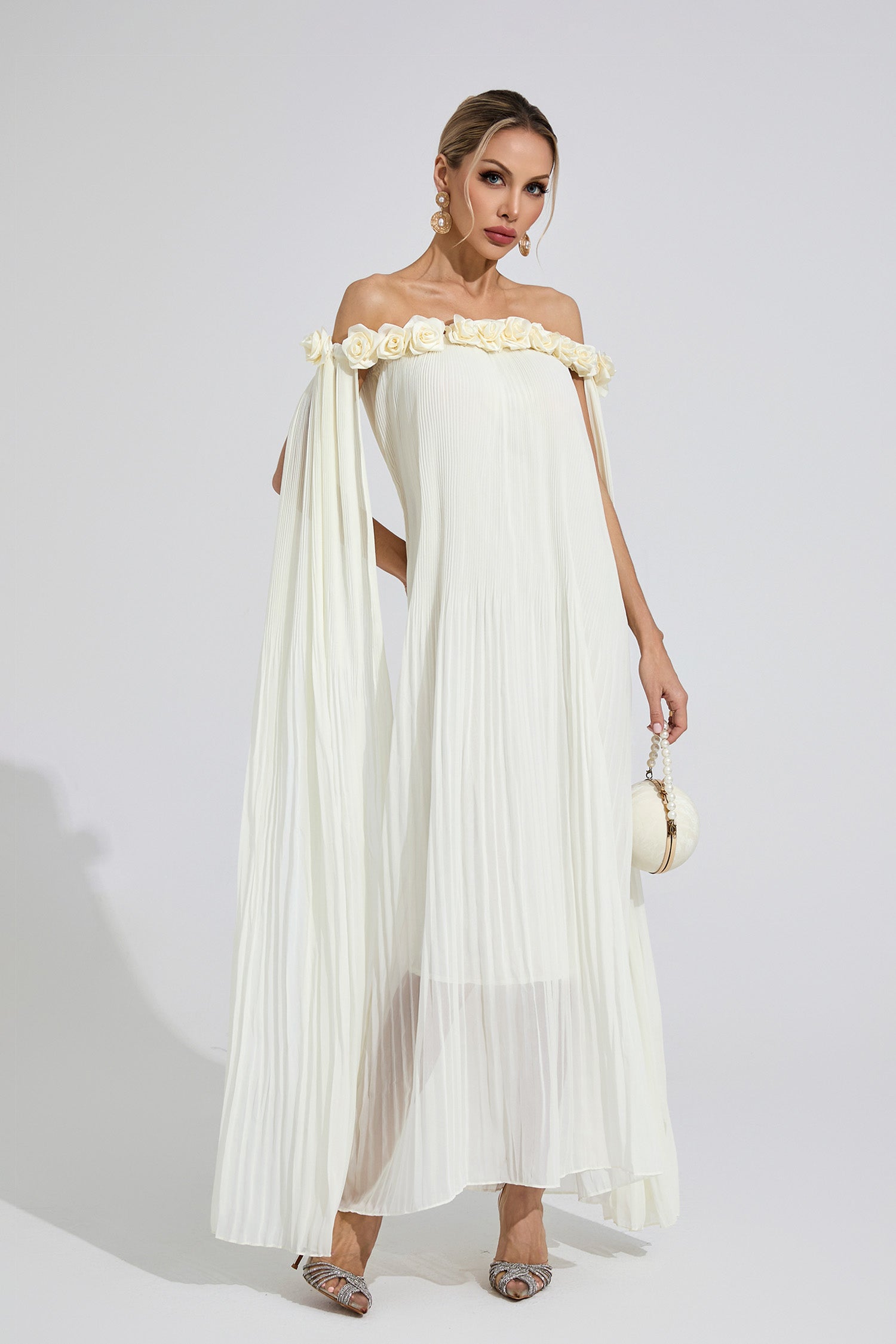 Mavqor Apricot Floral Maxi Dress