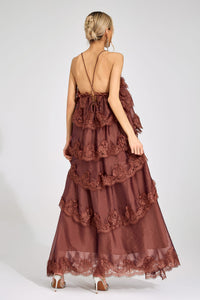 Lumetron Russet Lace Maxi Dress