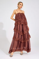 Lumetron Russet Lace Maxi Dress