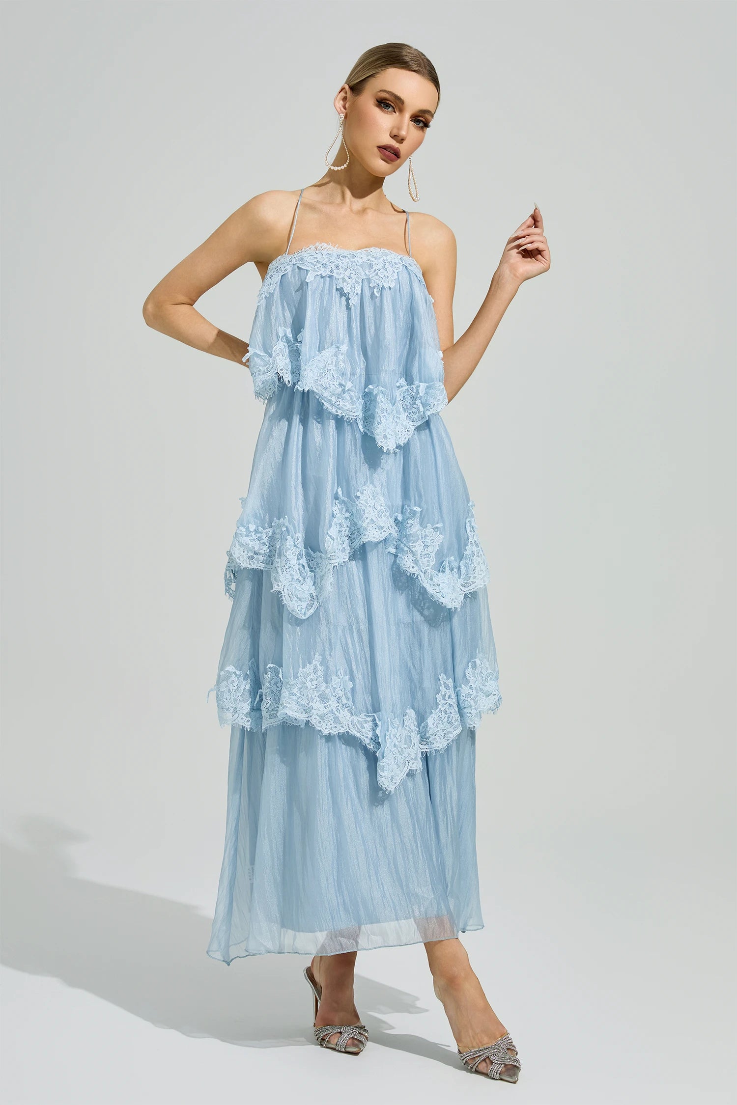 Lumetron Blue Lace Maxi Dress