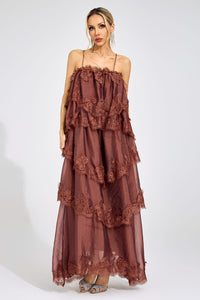 Lumetron Russet Lace Maxi Dress