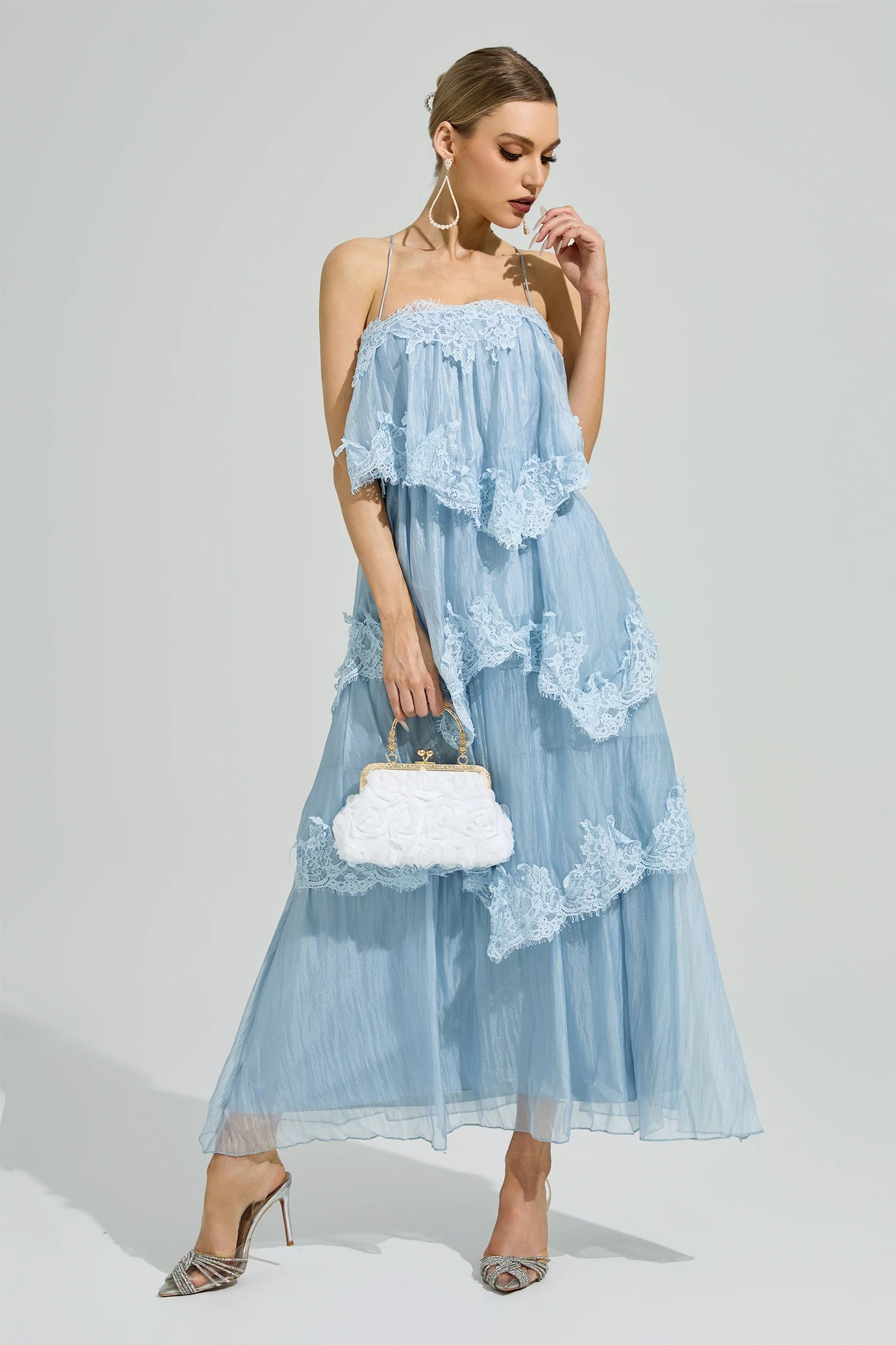 Lumetron Blue Lace Maxi Dress