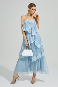 Lumetron Blue Lace Maxi Dress