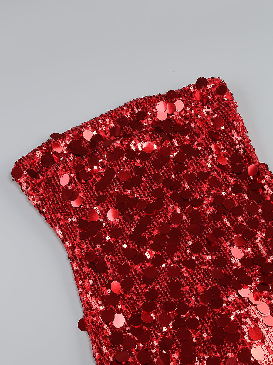 Sydnie Sequin Strapless Mini Red Dress