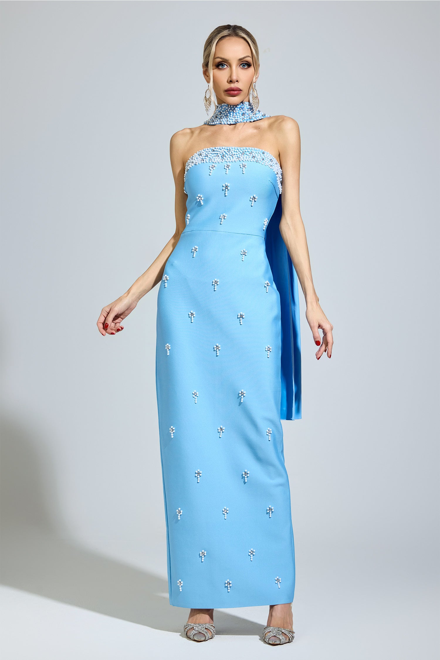 Zepharic Blue Halterneck Bandage Dress