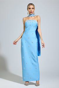 Zepharic Blue Halterneck Bandage Dress