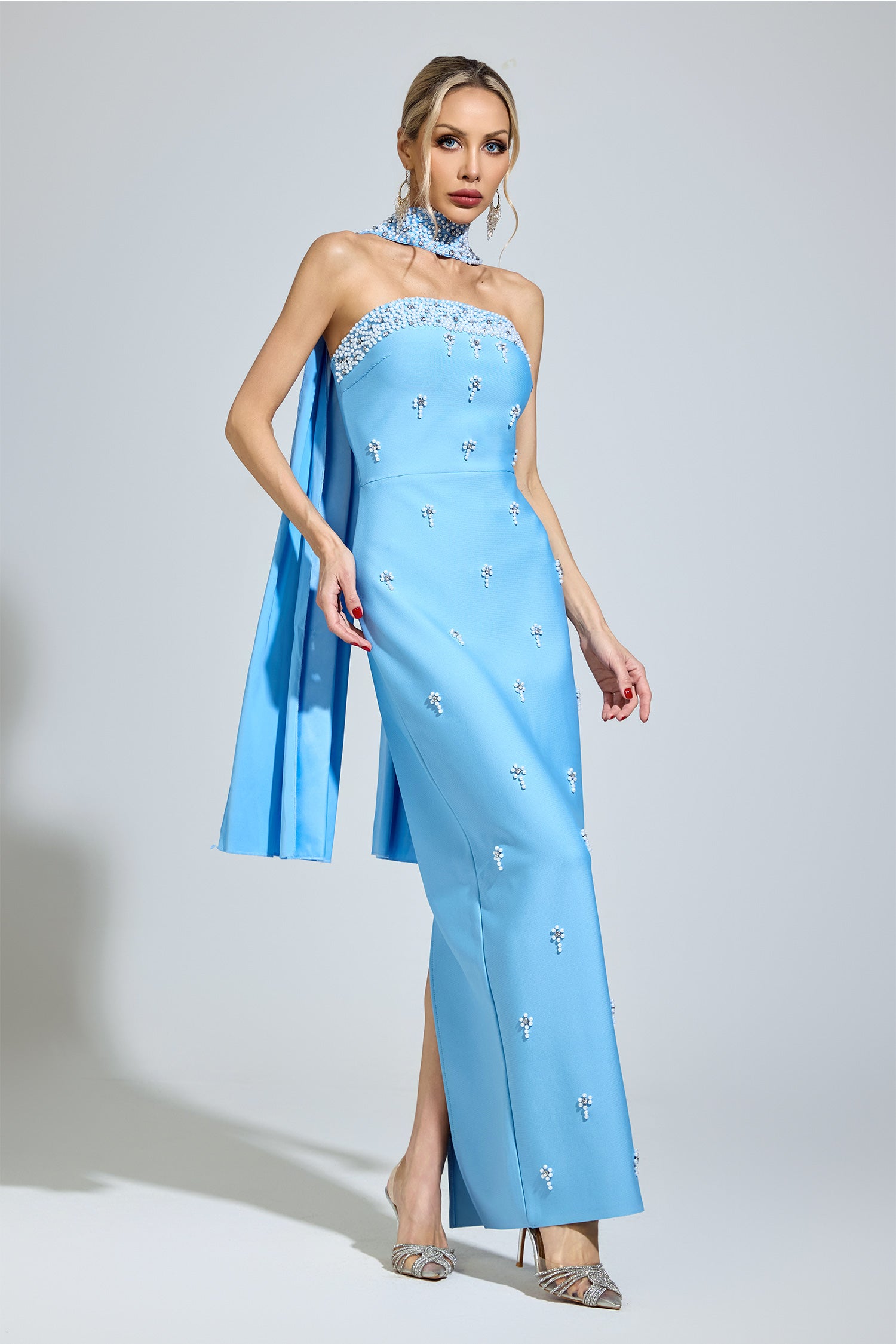 Zepharic Blue Halterneck Bandage Dress