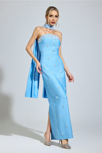 Zepharic Blue Halterneck Bandage Dress