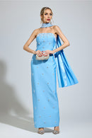 Zepharic Blue Halterneck Bandage Dress