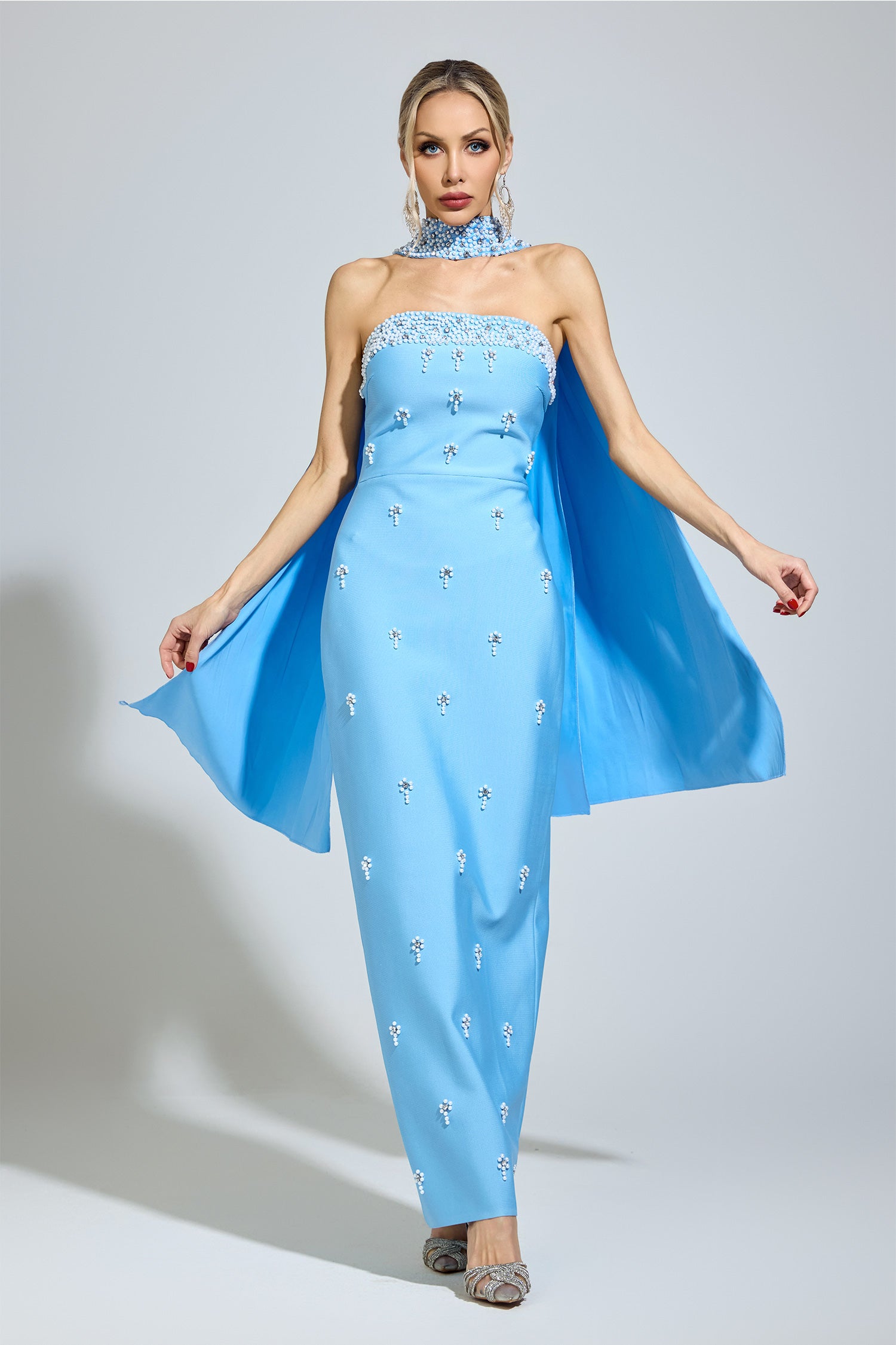 Zepharic Blue Halterneck Bandage Dress