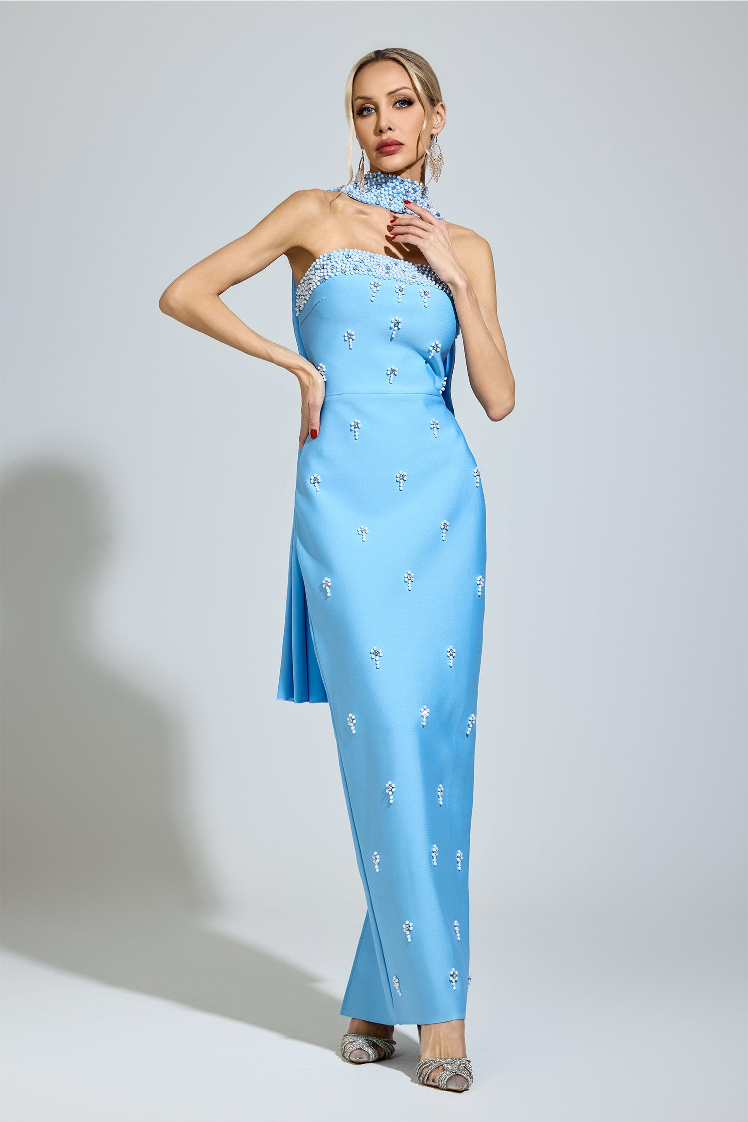 Zepharic Blue Halterneck Bandage Dress