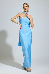 Zepharic Blue Halterneck Bandage Dress