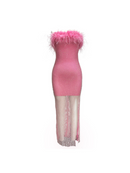 Liesel Mesh Rhinestone Maxi Bandage Dress In Hot Pink