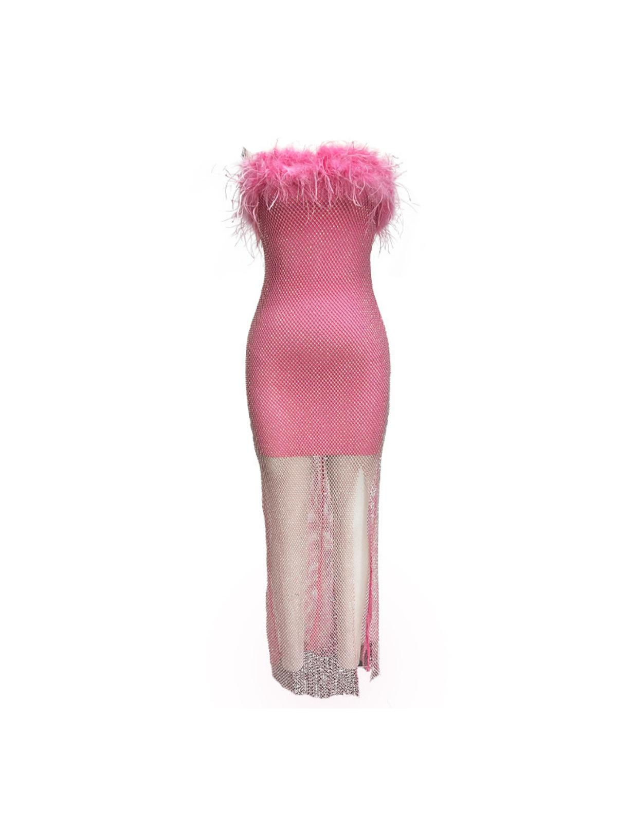 Liesel Mesh Rhinestone Maxi Bandage Dress In Hot Pink