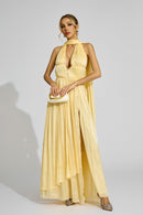 Alecto Halter Pleated Maxi Dress In Yellow