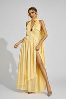 Alecto Halter Pleated Maxi Dress In Yellow