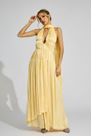 Alecto Halter Pleated Maxi Dress In Yellow