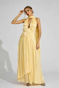 Alecto Halter Pleated Maxi Dress In Yellow