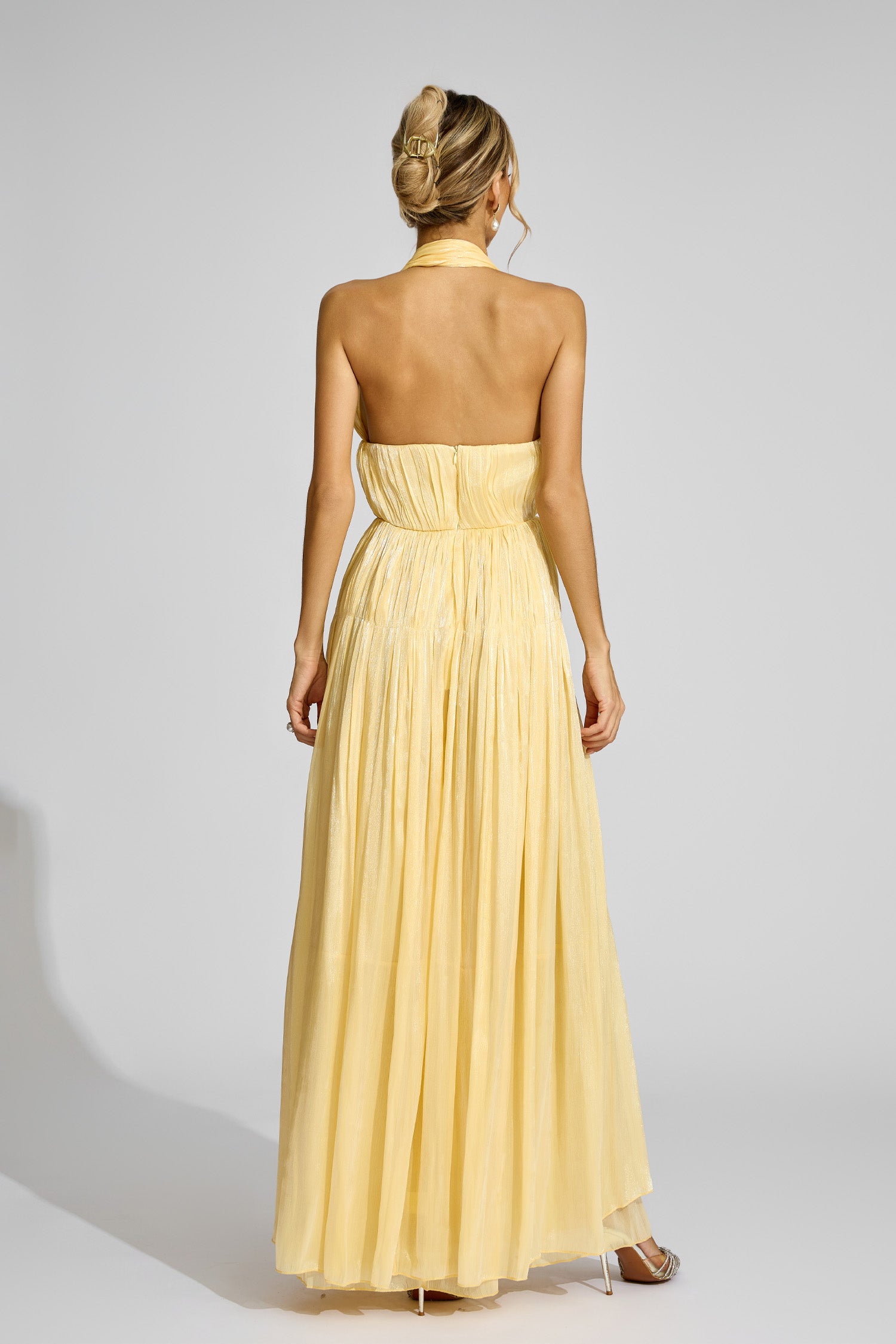 Alecto Halter Pleated Maxi Dress In Yellow