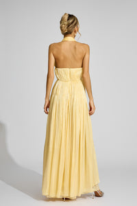 Alecto Halter Pleated Maxi Dress In Yellow