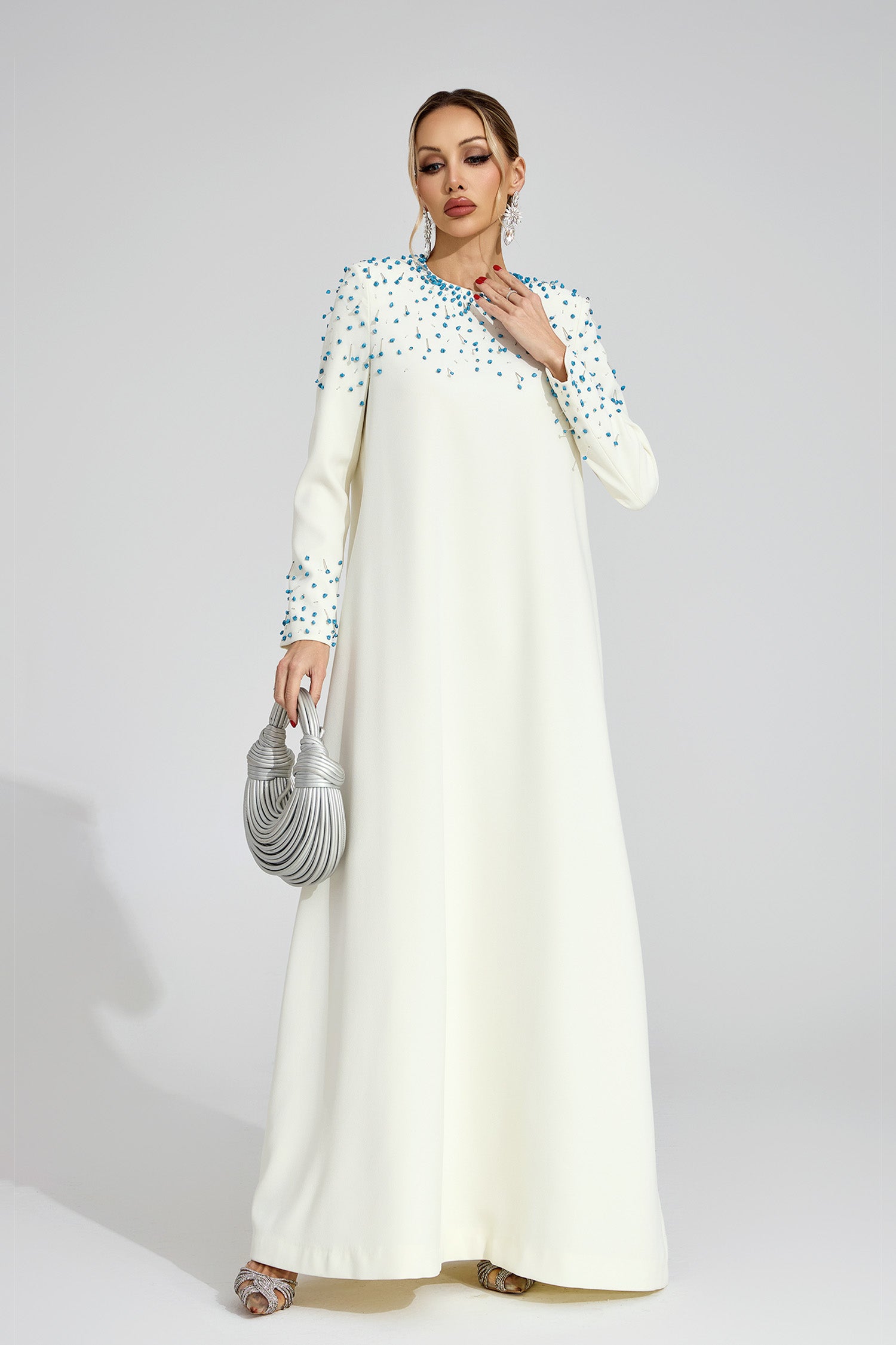 Grythaven Apricot Beaded Maxi Dress