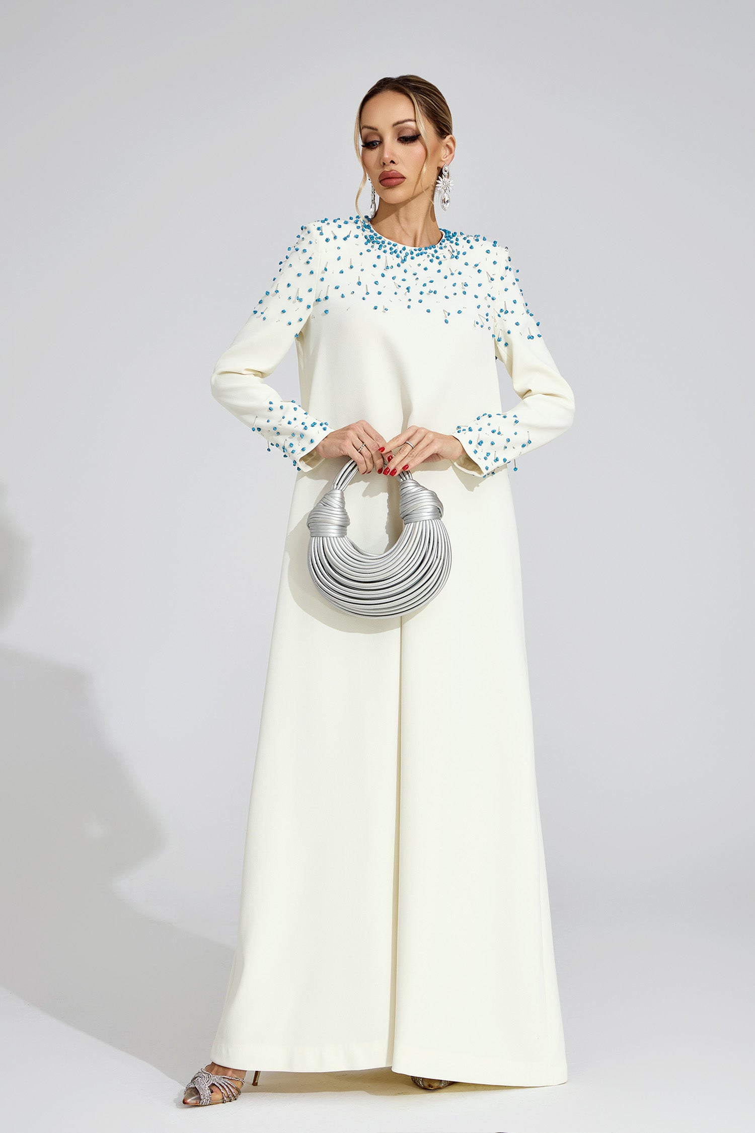 Grythaven Apricot Beaded Maxi Dress