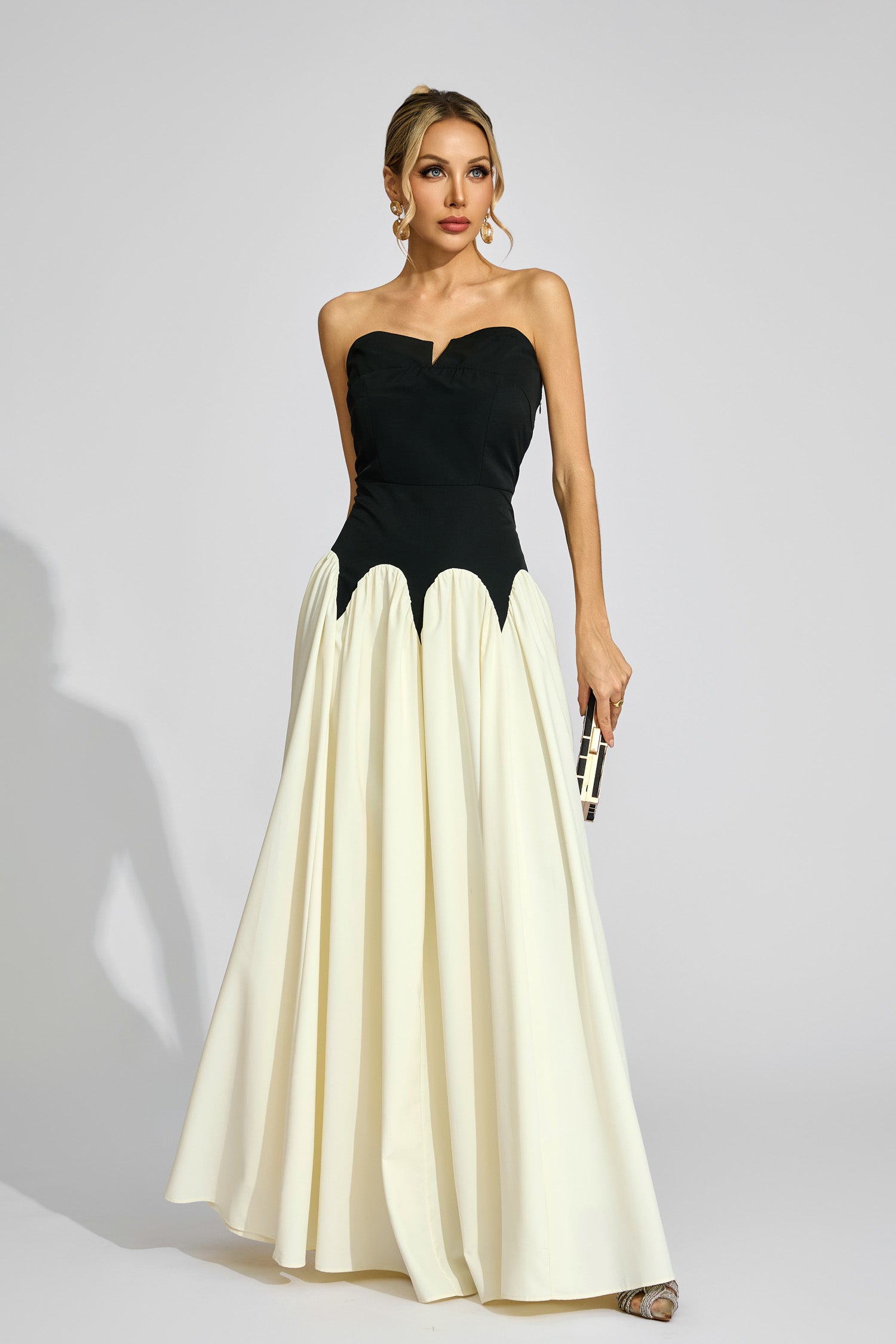 Fyrixon Contrast Strapless Maxi Dress In Black White