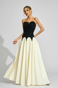 Fyrixon Contrast Strapless Maxi Dress In Black White