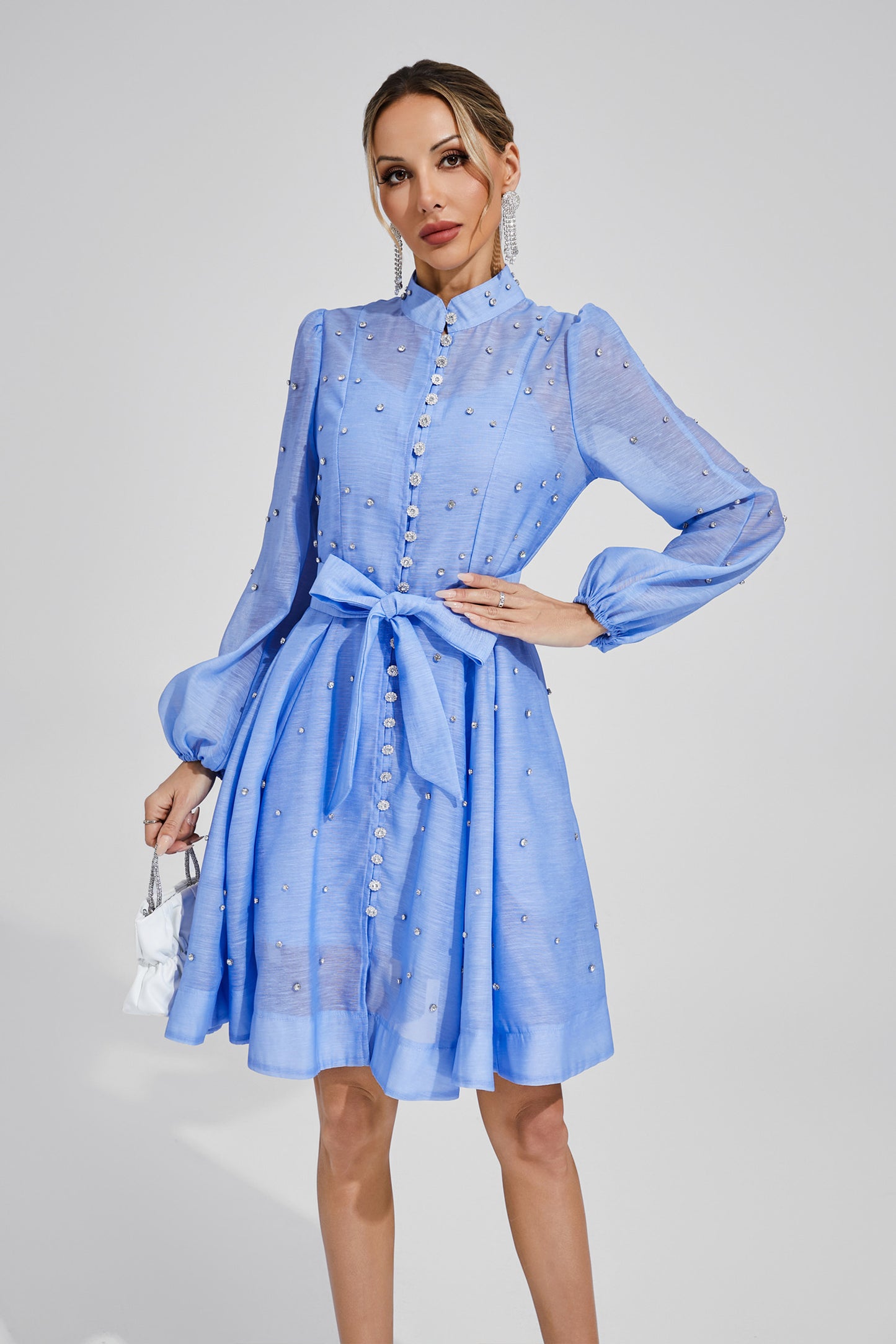 Wryssa Diamond Embellished Mini Dress In Blue