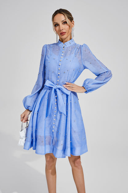 Wryssa Diamond Embellished Mini Dress In Blue