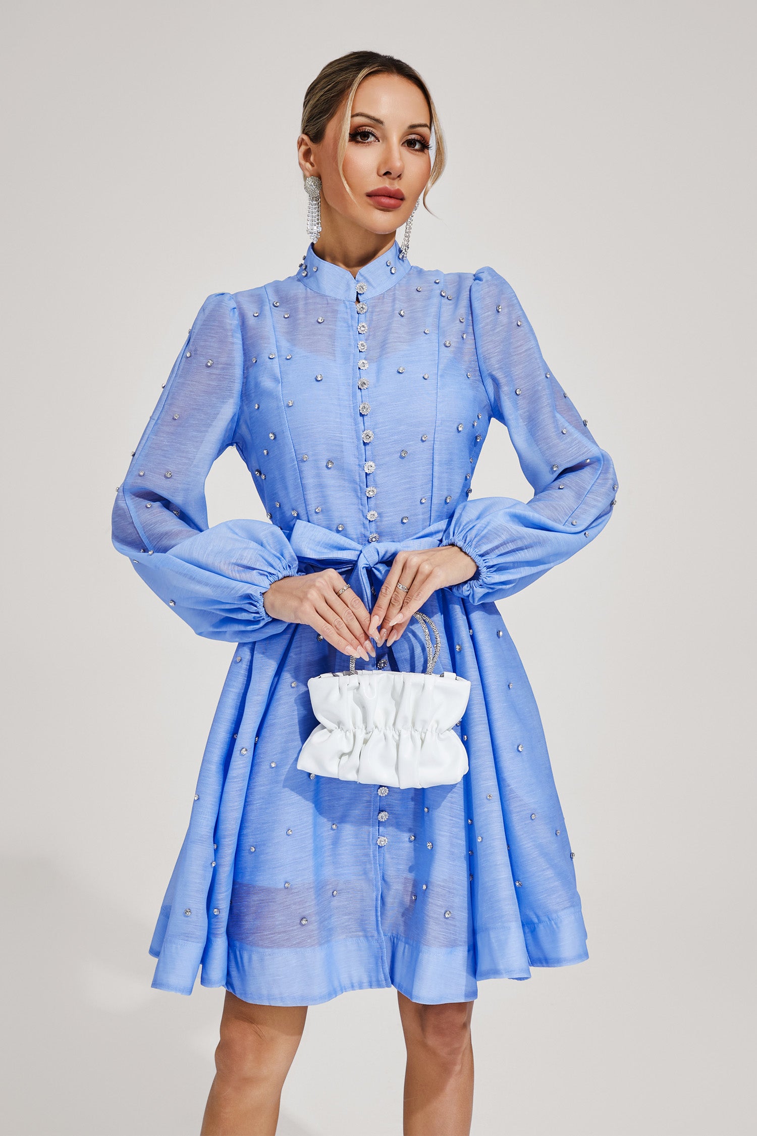 Wryssa Diamond Embellished Mini Dress In Blue